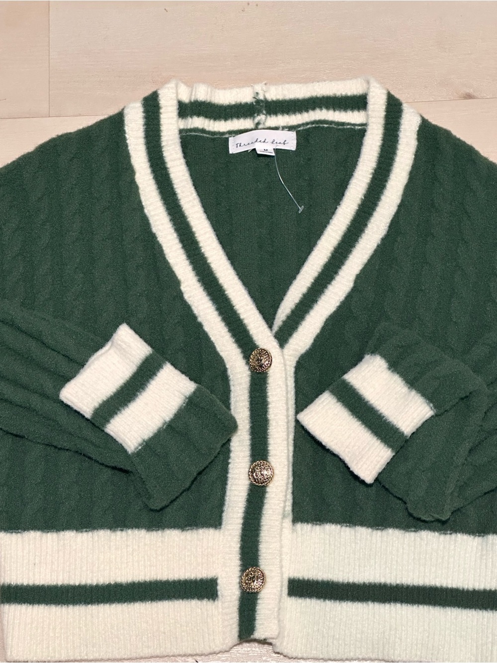 Threaded Leaf green cropped varsity-style cardigan M NWOT - Picture 2 of 11